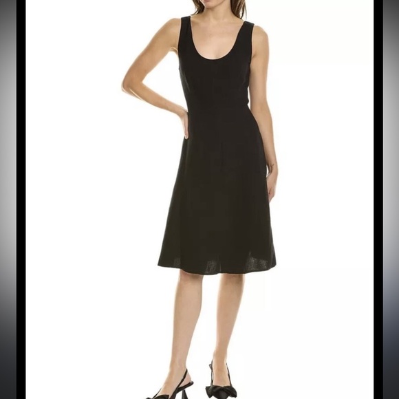 Vince Linen Blend Black A-Line Midi Dress - Picture 1 of 7